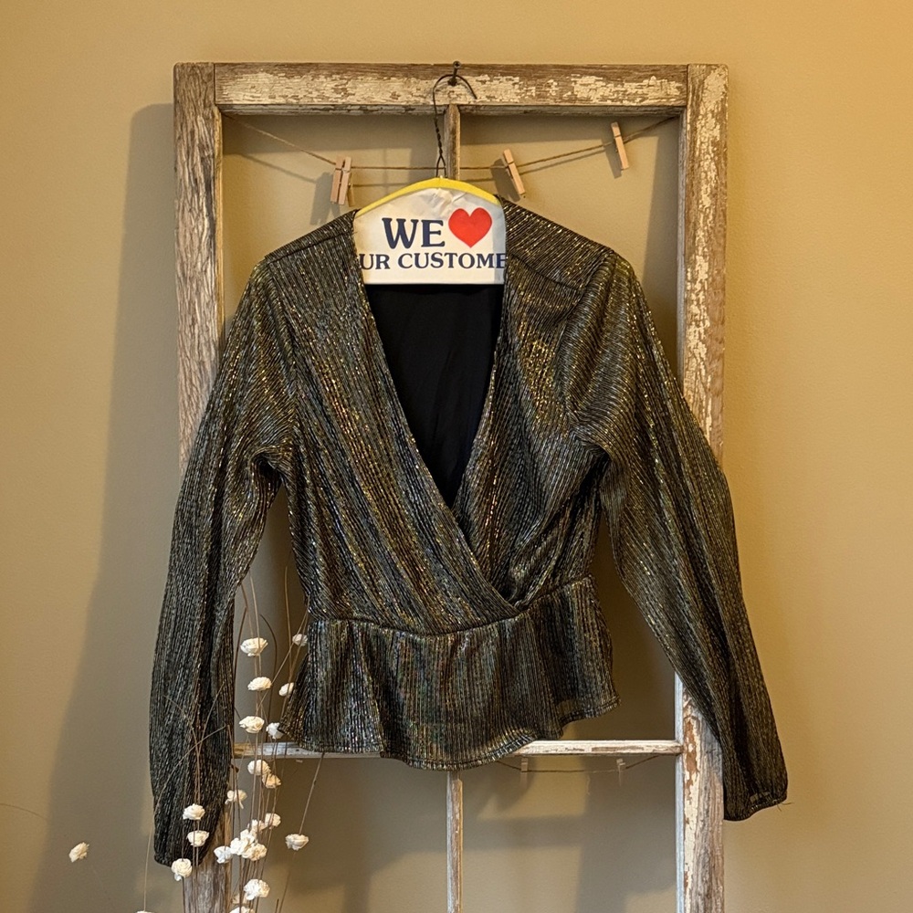 June & Hudson Metallic Blouse - Gold and Black